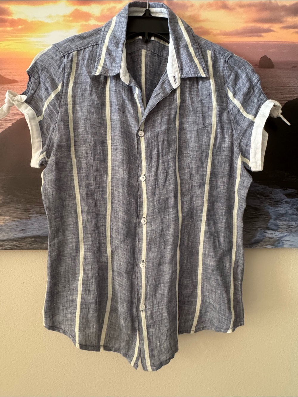 Island Company Women’s Chambray Blue lLinen Short Sleeve Sport Shirt/S